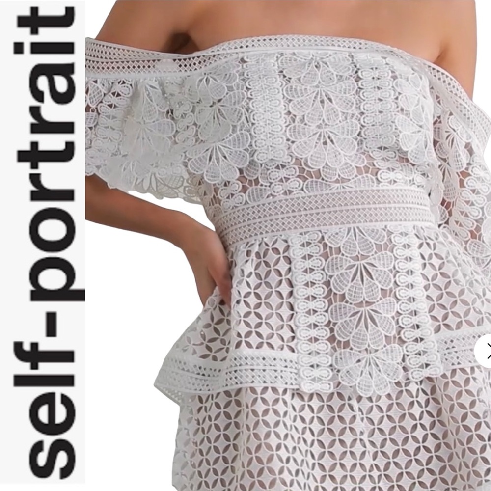 SELF-PORTRAIT Off-the-shoulder guipure Lace Mini Dress 2 ivory - Picture 5 of 16